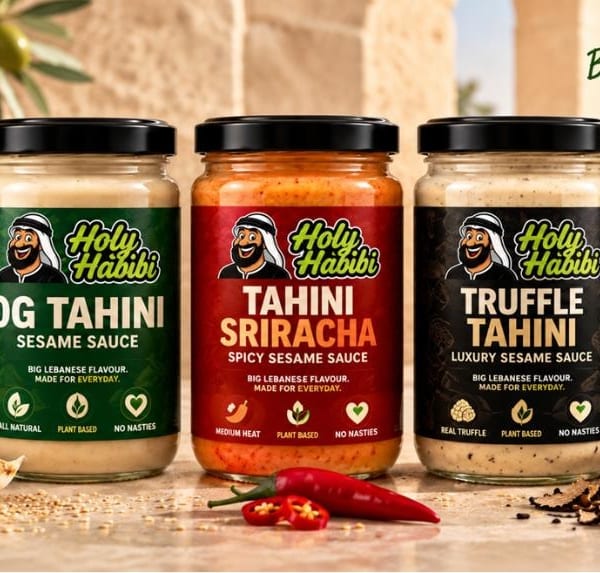 Holy Habibi OG Tahini, Tahini Sriracha and Truffle Tahini jars